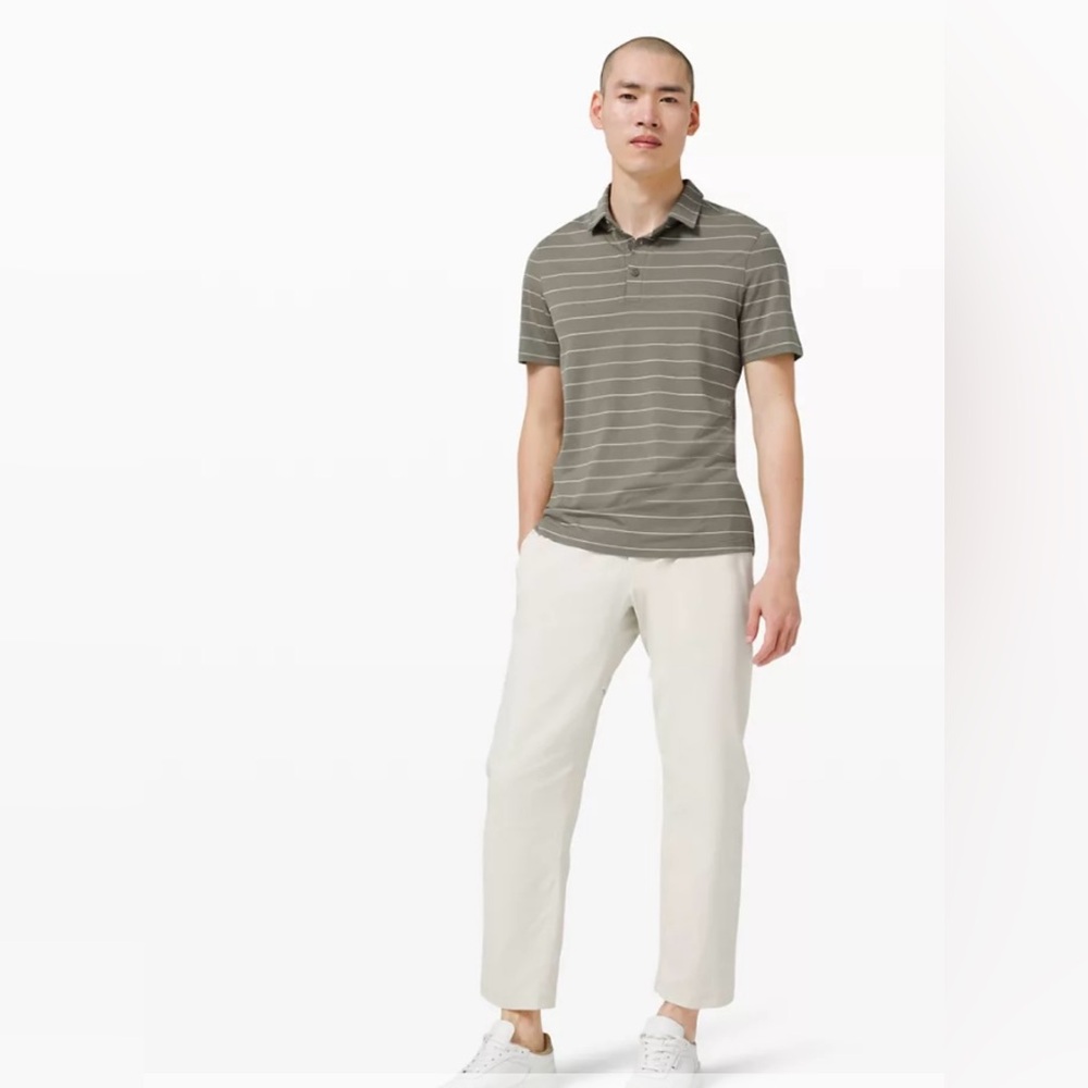 Lululemon Men’s Evolution Polo NWOT Heather Grey -Yellow Stripe Sz M -NWOT